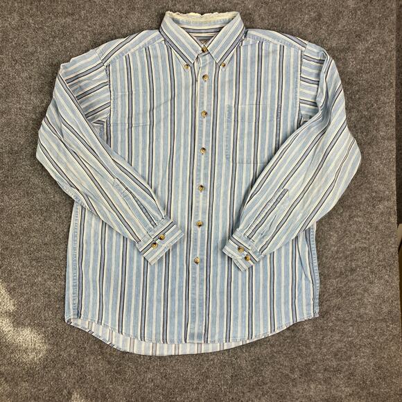 LL Bean Casual Button Shirt Mens Size M Blue White Striped Long Sleeve Cotton - Picture 2 of 8